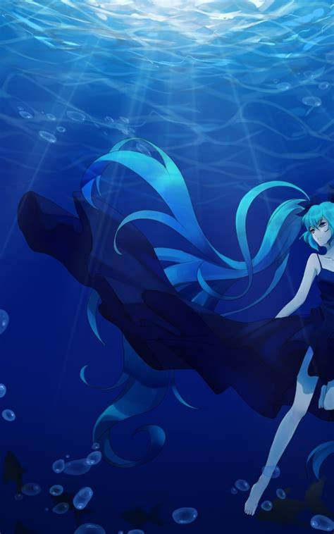 Wallpaper Vocaloid Bubbles Twintails Hatsune Miku Underwater