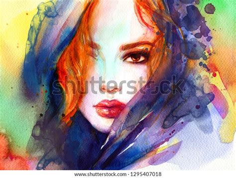Beautiful Woman Fashion Illustration Watercolor Painting Stock
