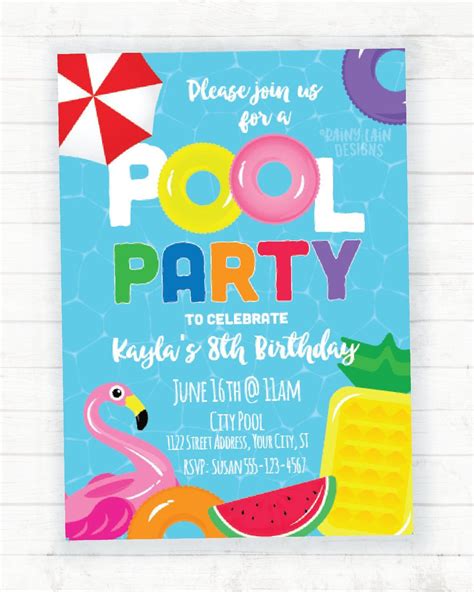 Pool Party Invitation Summer Birthday Party Invitation Pool Birthday Party Invite Pool Party