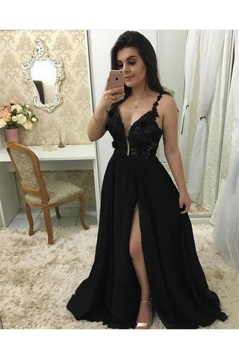 a line beaded lace chiffon long black prom dresses formal evening dresses 601322