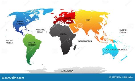 Mapa Del Mundo Con Los Continentes Destacados Ilustración Del Vector