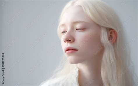 Albino Girl With Pale White Skin Natural Lips And White Hair Photo