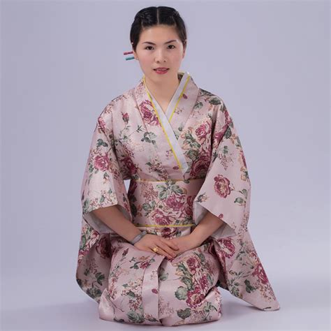 Popular Japanese Kimono Female Retro Tradition Silk Satin Yukata
