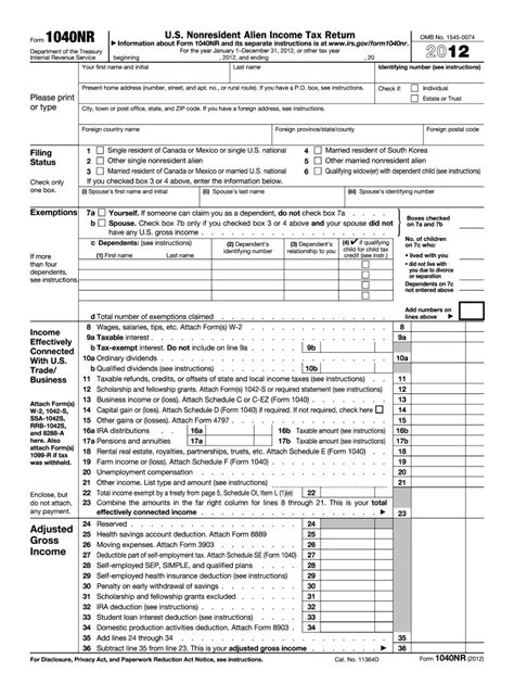 Irs 1040 Nr 2012 Fill And Sign Printable Template Online Us Legal Forms