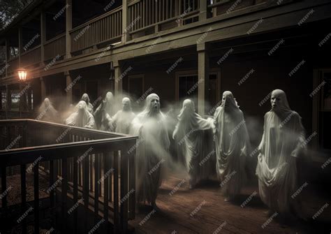 Premium AI Image | Ghostly apparitions floating around a haunted inn
