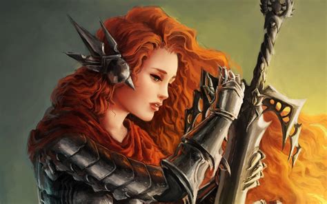 Wallpaper Illustration Women Redhead Fantasy Art Anime Artwork Armor Sword Mythology