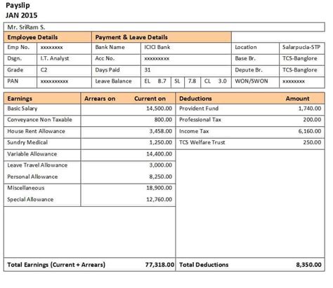 Payslip Formats Word And Excel Free Sample Templates