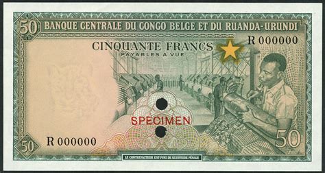 440 Banque Centrale Du Congo Belge Et Du Ruanda Urundi Specimen Col