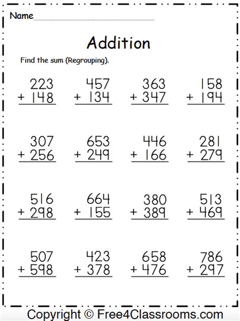 3 Digit Addition With Regrouping Worksheets 2nd Grade Worksheets For