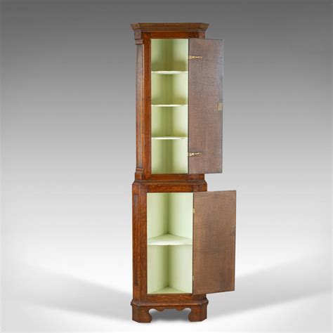 For 400mm cabinet , 90 deg. Tall, Narrow Antique Corner Cabinet, Edwardian, Georgian Revival, Oak at 1stdibs