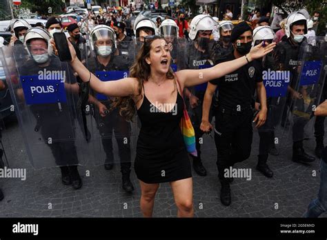 Istanbul Turkey 26th June 2021 A Protester Shouting Slogans In