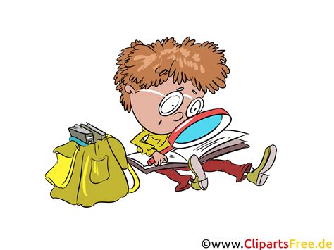 Share the best gifs now >>> Clipart kostenlos Schüler mit Lupe, Schulranzen, Lesen Buch