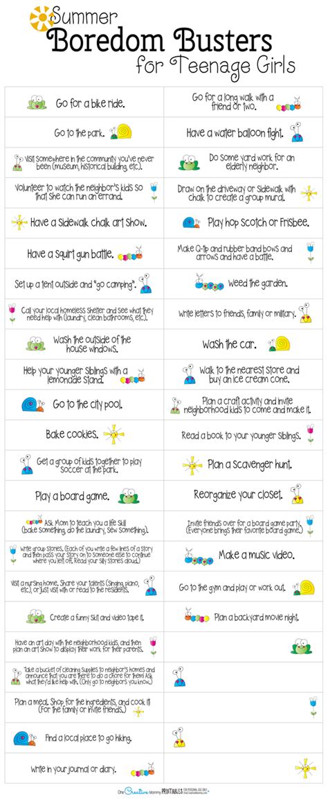 Free Printable Summer Boredom Buster Ideas And Activities For Teenage