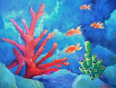Acrylic painting art tutorials twice weekly, live on youtube. Coral Reef Underwater Painting, Fish Painting, Textured ...