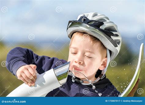 Boy Drinking Water From Street Bubbler Stock Image Image Of Outdoor