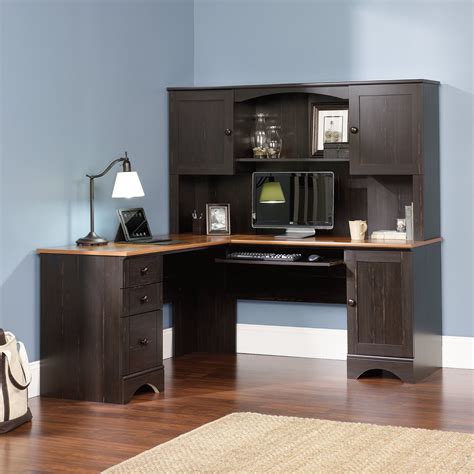 White And Black L Shaped Computer Desks With Hutch