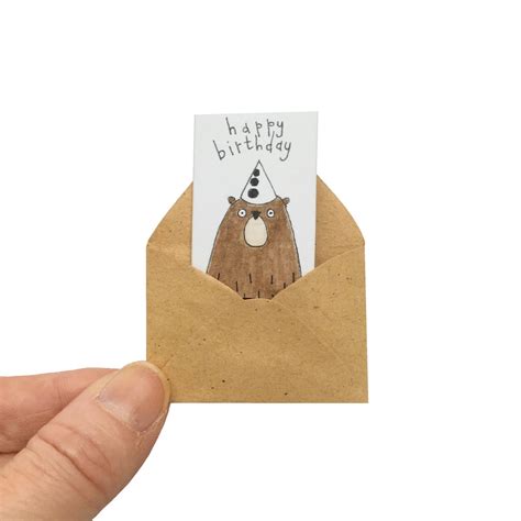 Bear Birthday Card Miniature Birthday Card And Tiny Envelope Etsy