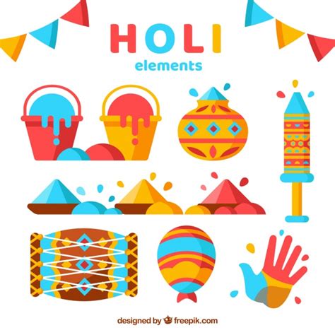 Free Vector Flat Holi Festival Elements Collection