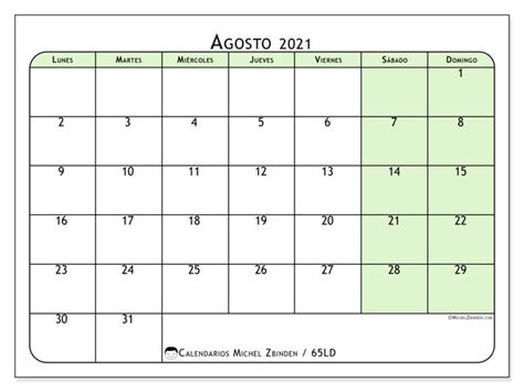La plantilla de calendario html está diseñada para su uso como un calendario web insertable. Calendario agosto 2021 - 65LD - Michel Zbinden ES