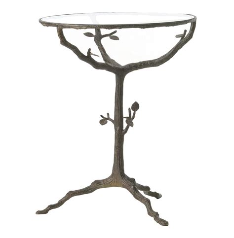 Sherwood Sculpted Tree Branch Bronze Pedestal Side Accent Table