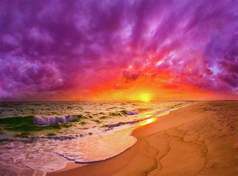 Colorful Dark Red Purple Beach Sunset Ocean Waves Photograph By Eszra