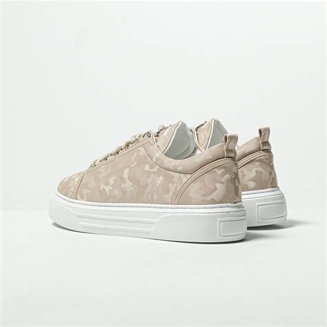 Mens Low Top Sneakers Crowned Shoes Camo Taupe