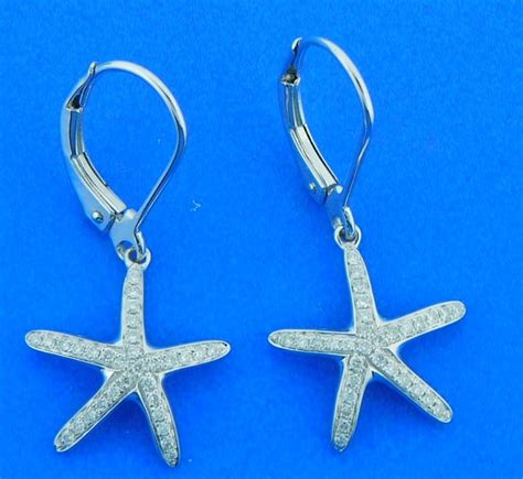 Starfish Diamond Earrings 14k White Gold Island Sun Jewelry Beach