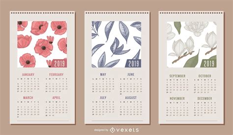 Floral Calendar Design Vector Download
