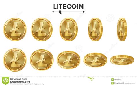 Digital currency to bitcoin exchange and mining news. Litecoin 3D Gold Coins Vector Set. Realistic. Flip ...