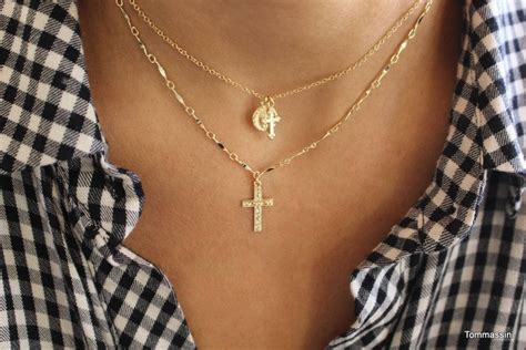 Tiny Beautiful Cross Necklace Dainty Cross Necklace Gold Etsy