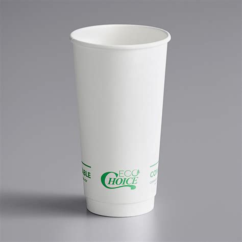 EcoChoice 20 Oz Smooth Double Wall White Compostable Paper Hot Cup