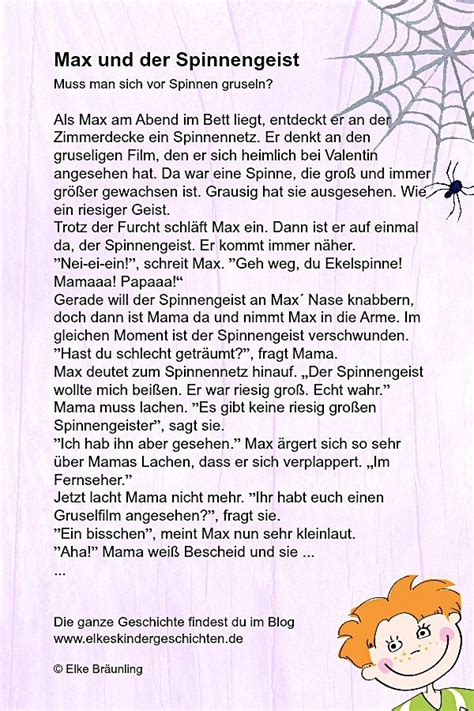 Er beginnt die geschichte mit einem satz, z.b.: Max und der Spinnengeist * Elkes Kindergeschichten ...
