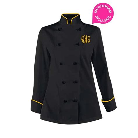 Womens Black Chef Coat Gold Piping Products Coat Women