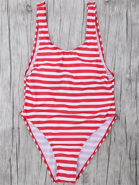 Stripe Drop Armhole Swimsuit Redwhite M Fun One Piece Swimsuit One