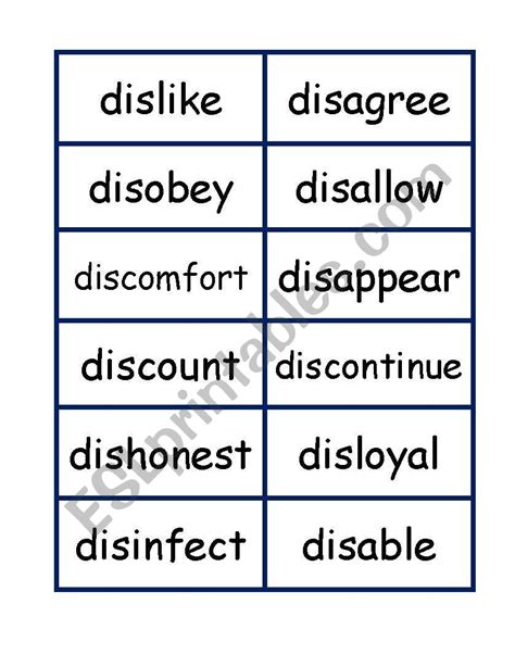 Prefixes Dis Word And Definition Match Esl Worksheet By Gavincm