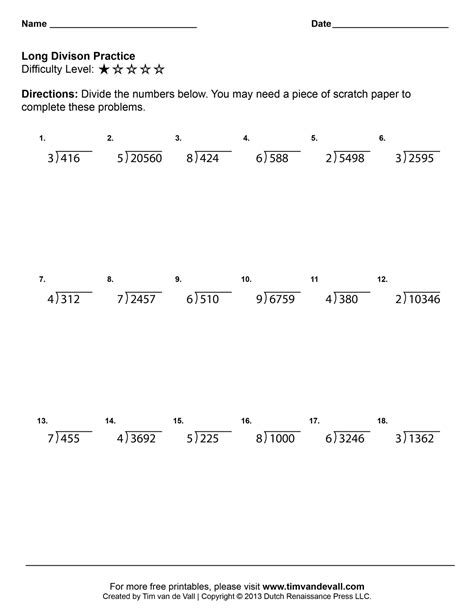 Long division worksheets