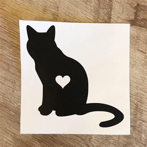 Black Cat Decal Sitting Cat Decal Cat Heart Decal Cat Etsy