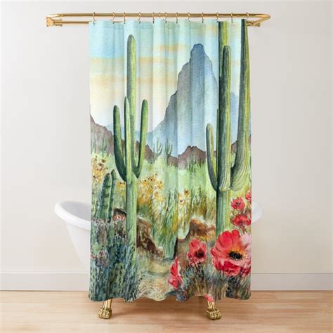 Desert Cacti After The Rains Shower Curtain By Bill Holkham