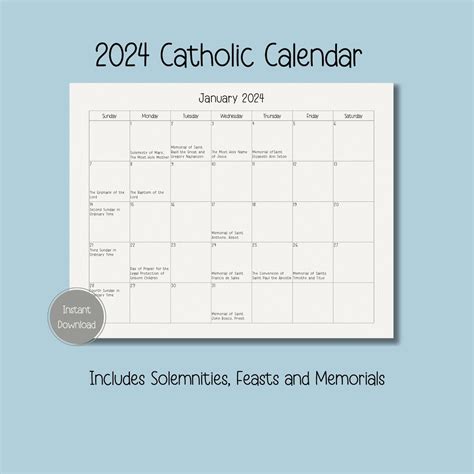 2024 Catholic Calendar Printable Catholic Calendar Feasts Memorials