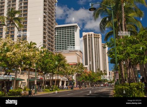 Downtown Waikiki Honolulu Oahu Hawaii Stock Photo Alamy