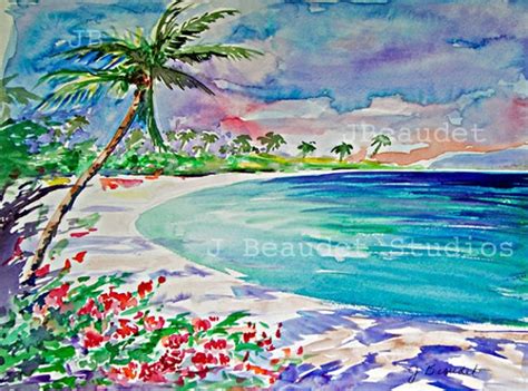 Original Watercolor Illustration Landscape Hawaii Abstract