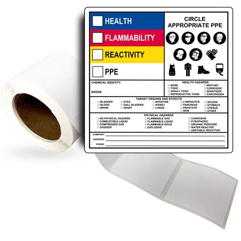 Roll Of Labels Health Flammability Reactivity Ppe Circle 5 Mil Poly