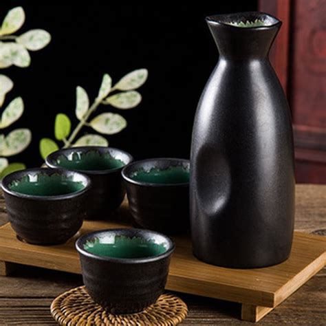 Corelife Sake Set Traditional 5 Piece Porcelain Ceramic Japanese Sake