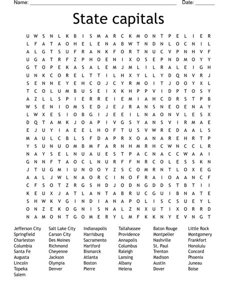 Free Printable State Capitals Crossword States And Ca