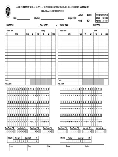 Basketball Stats Sheets Printable