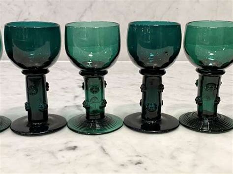 six georgian bristol green roemer wine glasses