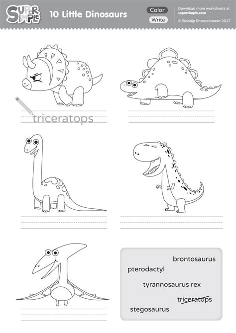 10 Little Dinosaurs Worksheet Write And Color Super Simple