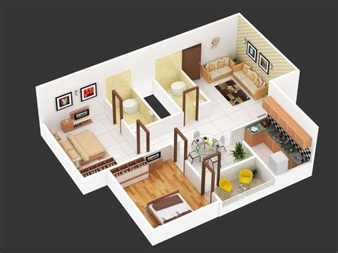 2bhk Floor Plan Isometric View Design For Hastinapur Smart Village