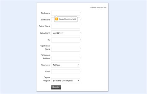 Student Registration Form In Html With Validation Codeconvey