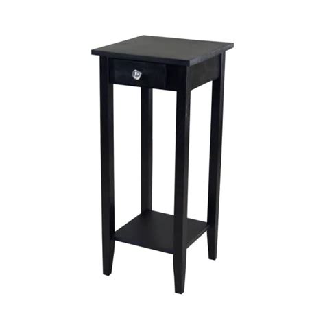 12 In Square Black 27 In Tall Square Wood End Table With Drawer And